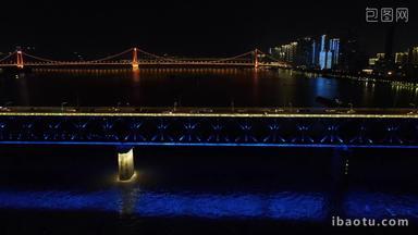 湖北武汉长江大桥夜景航拍